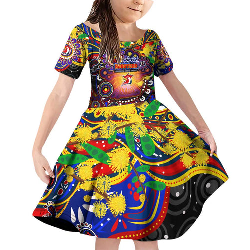 Personalised NAIDOC Week 2025 Roosters Football Family Matching Off Shoulder Short Dress and Hawaiian Shirt Aboriginal Dot Painting