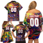 Personalised NAIDOC Week 2025 Roosters Football Family Matching Off Shoulder Short Dress and Hawaiian Shirt Aboriginal Dot Painting