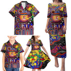 Personalised NAIDOC Week 2025 Roosters Football Family Matching Puletasi and Hawaiian Shirt Aboriginal Dot Painting