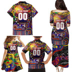 Personalised NAIDOC Week 2025 Roosters Football Family Matching Puletasi and Hawaiian Shirt Aboriginal Dot Painting
