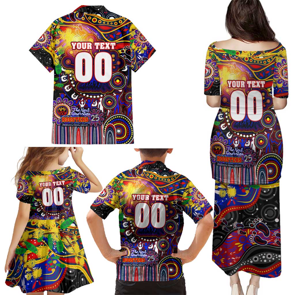 Personalised NAIDOC Week 2025 Roosters Football Family Matching Puletasi and Hawaiian Shirt Aboriginal Dot Painting
