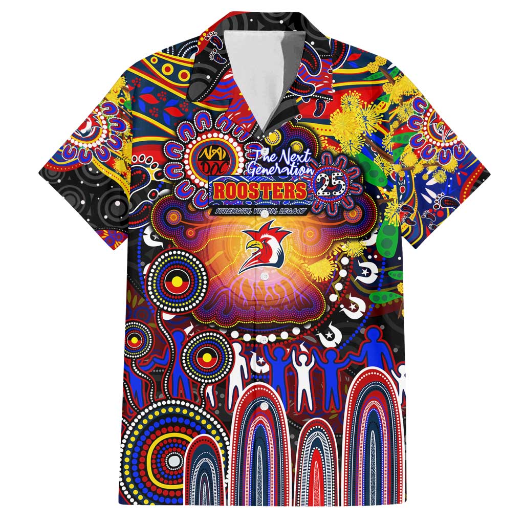 Personalised NAIDOC Week 2025 Roosters Football Family Matching Puletasi and Hawaiian Shirt Aboriginal Dot Painting