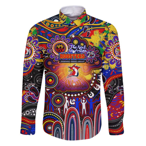 Personalised NAIDOC Week 2025 Roosters Football Family Matching Puletasi and Hawaiian Shirt Aboriginal Dot Painting