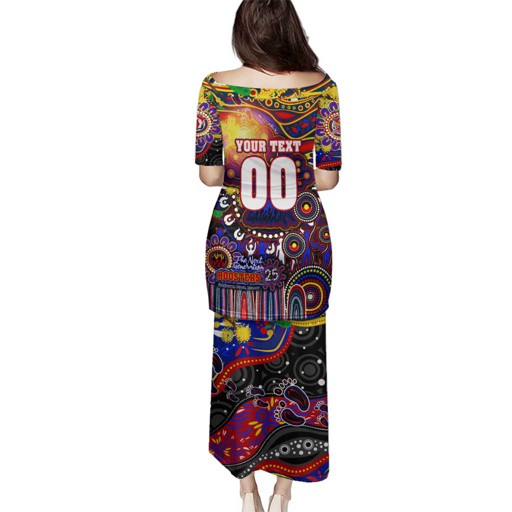 Personalised NAIDOC Week 2025 Roosters Football Family Matching Puletasi and Hawaiian Shirt Aboriginal Dot Painting