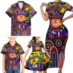 Personalised NAIDOC Week 2025 Roosters Football Family Matching Short Sleeve Bodycon Dress and Hawaiian Shirt Aboriginal Dot Painting