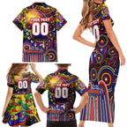 Personalised NAIDOC Week 2025 Roosters Football Family Matching Short Sleeve Bodycon Dress and Hawaiian Shirt Aboriginal Dot Painting