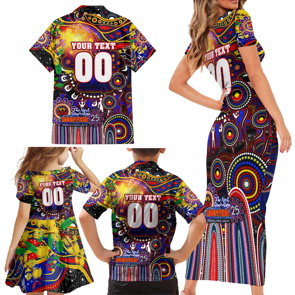 Personalised NAIDOC Week 2025 Roosters Football Family Matching Short Sleeve Bodycon Dress and Hawaiian Shirt Aboriginal Dot Painting