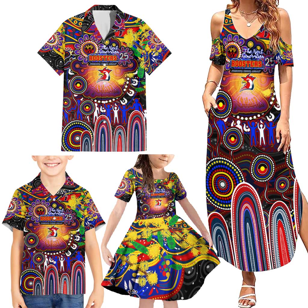 Personalised NAIDOC Week 2025 Roosters Football Family Matching Summer Maxi Dress and Hawaiian Shirt Aboriginal Dot Painting