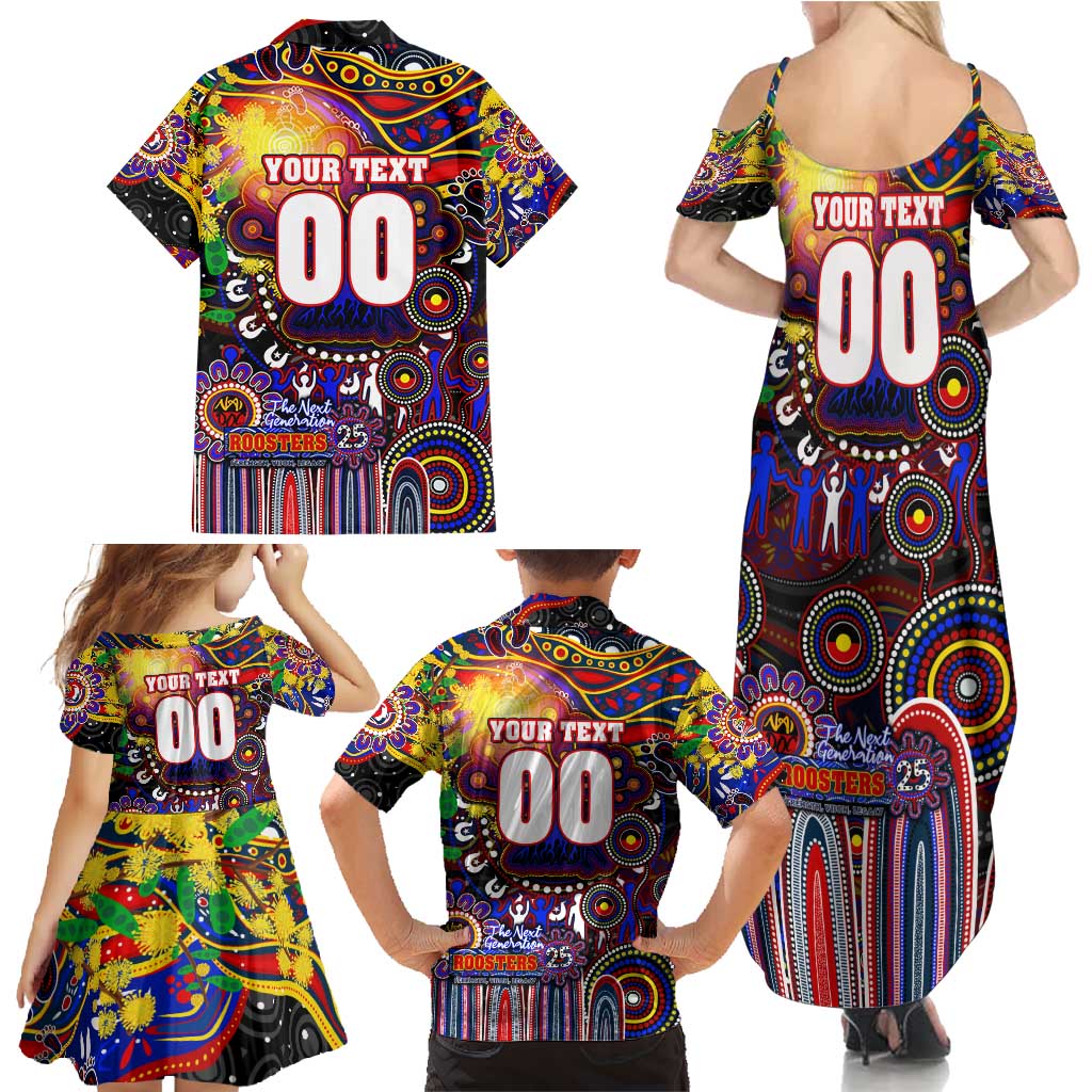 Personalised NAIDOC Week 2025 Roosters Football Family Matching Summer Maxi Dress and Hawaiian Shirt Aboriginal Dot Painting