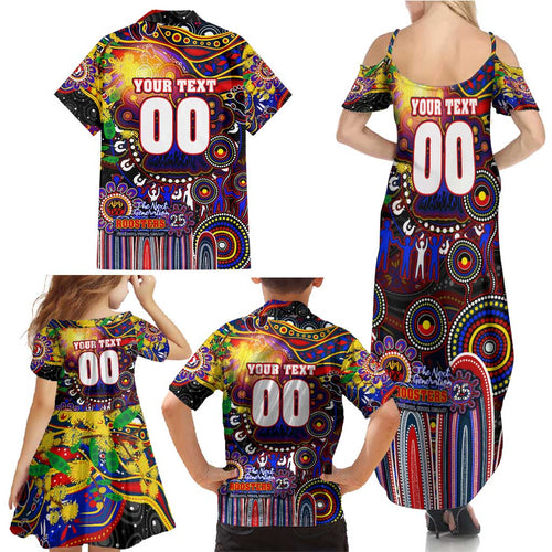 Personalised NAIDOC Week 2025 Roosters Football Family Matching Summer Maxi Dress and Hawaiian Shirt Aboriginal Dot Painting