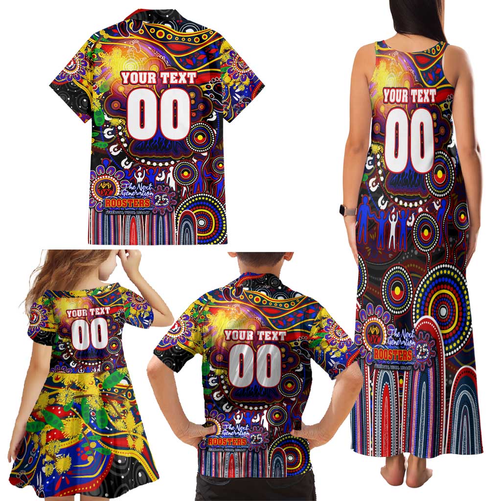 Personalised NAIDOC Week 2025 Roosters Football Family Matching Tank Maxi Dress and Hawaiian Shirt Aboriginal Dot Painting