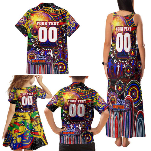 Personalised NAIDOC Week 2025 Roosters Football Family Matching Tank Maxi Dress and Hawaiian Shirt Aboriginal Dot Painting
