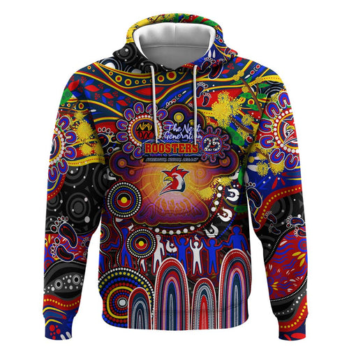 Personalised NAIDOC Week 2025 Roosters Football Hoodie Aboriginal Dot Painting