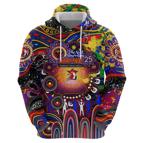 Personalised NAIDOC Week 2025 Roosters Football Hoodie Aboriginal Dot Painting