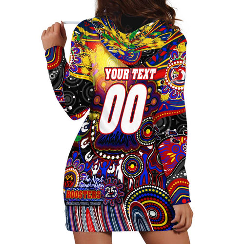 Personalised NAIDOC Week 2025 Roosters Football Hoodie Dress Aboriginal Dot Painting