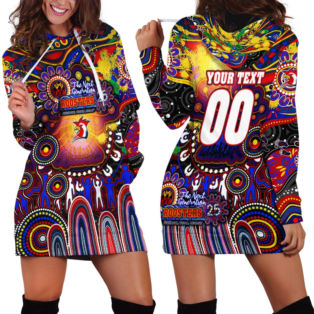 Personalised NAIDOC Week 2025 Roosters Football Hoodie Dress Aboriginal Dot Painting