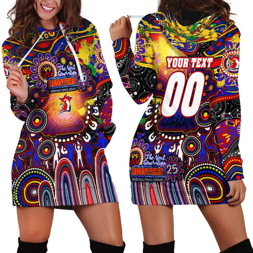 Personalised NAIDOC Week 2025 Roosters Football Hoodie Dress Aboriginal Dot Painting