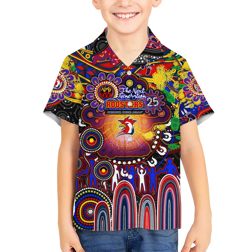 Personalised NAIDOC Week 2025 Roosters Football Kid Hawaiian Shirt Aboriginal Dot Painting