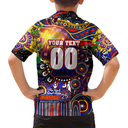 Personalised NAIDOC Week 2025 Roosters Football Kid Hawaiian Shirt Aboriginal Dot Painting