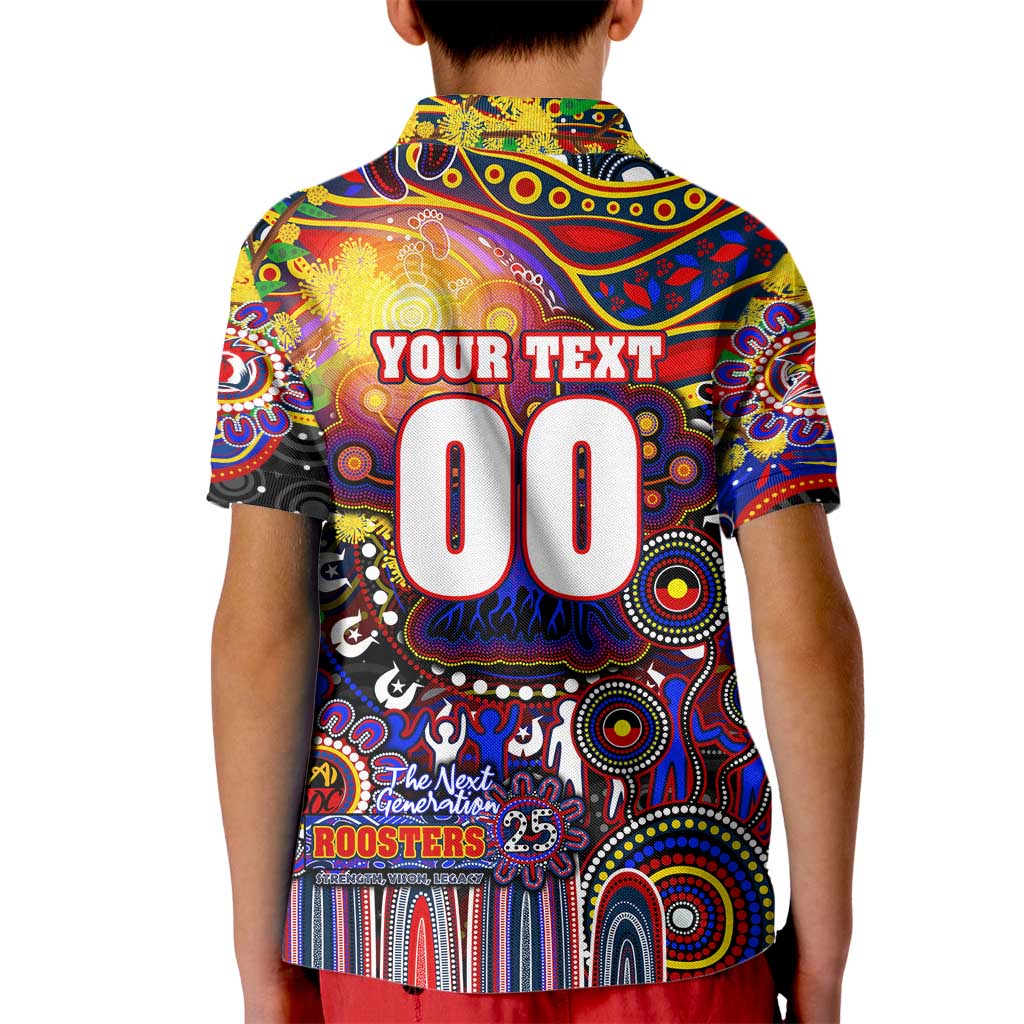 Personalised NAIDOC Week 2025 Roosters Football Kid Polo Shirt Aboriginal Dot Painting