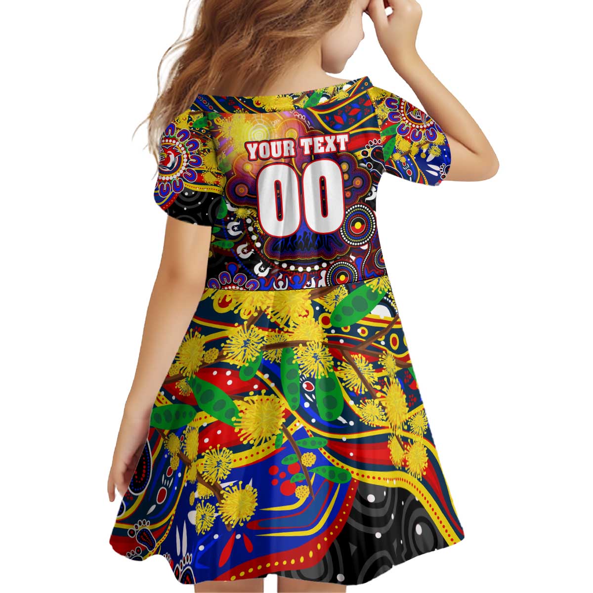 Personalised NAIDOC Week 2025 Roosters Football Kid Short Sleeve Dress Aboriginal Dot Painting