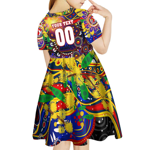 Personalised NAIDOC Week 2025 Roosters Football Kid Short Sleeve Dress Aboriginal Dot Painting