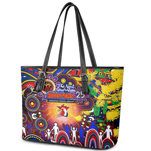 NAIDOC Week 2025 Roosters Football Leather Tote Bag Aboriginal Dot Painting