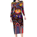 Personalised NAIDOC Week 2025 Roosters Football Long Sleeve Bodycon Dress Aboriginal Dot Painting