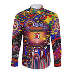 Personalised NAIDOC Week 2025 Roosters Football Long Sleeve Button Shirt Aboriginal Dot Painting