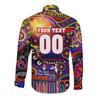 Personalised NAIDOC Week 2025 Roosters Football Long Sleeve Button Shirt Aboriginal Dot Painting