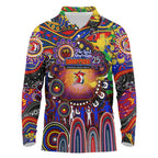 Personalised NAIDOC Week 2025 Roosters Football Long Sleeve Polo Shirt Aboriginal Dot Painting