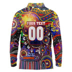 Personalised NAIDOC Week 2025 Roosters Football Long Sleeve Polo Shirt Aboriginal Dot Painting