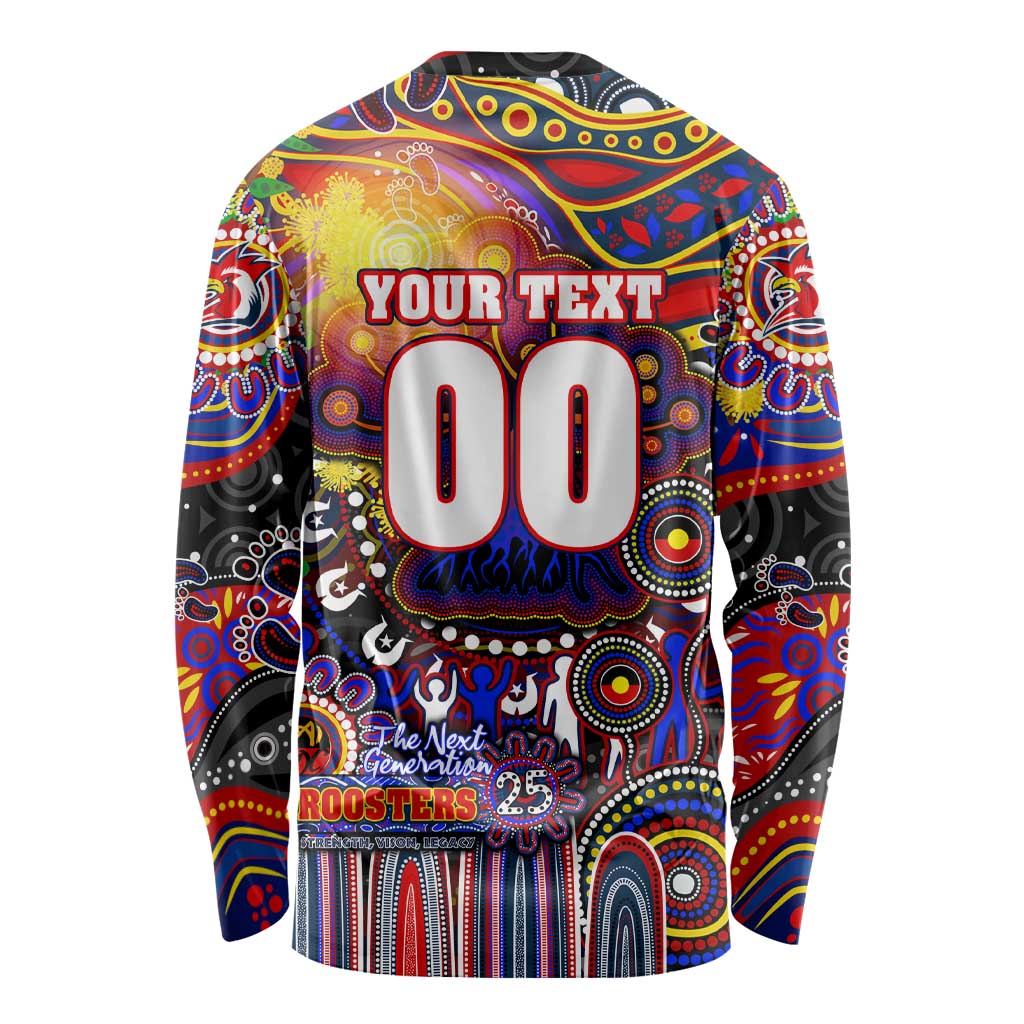 Personalised NAIDOC Week 2025 Roosters Football Long Sleeve Shirt Aboriginal Dot Painting