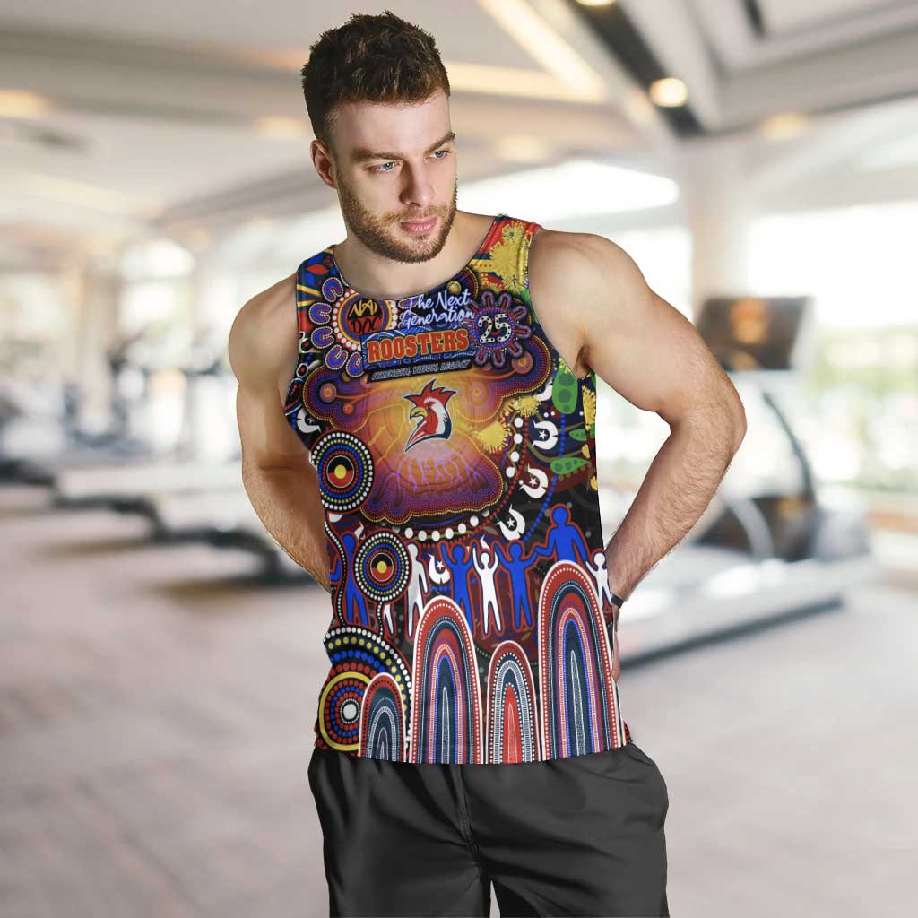 Personalised NAIDOC Week 2025 Roosters Football Men Tank Top Aboriginal Dot Painting