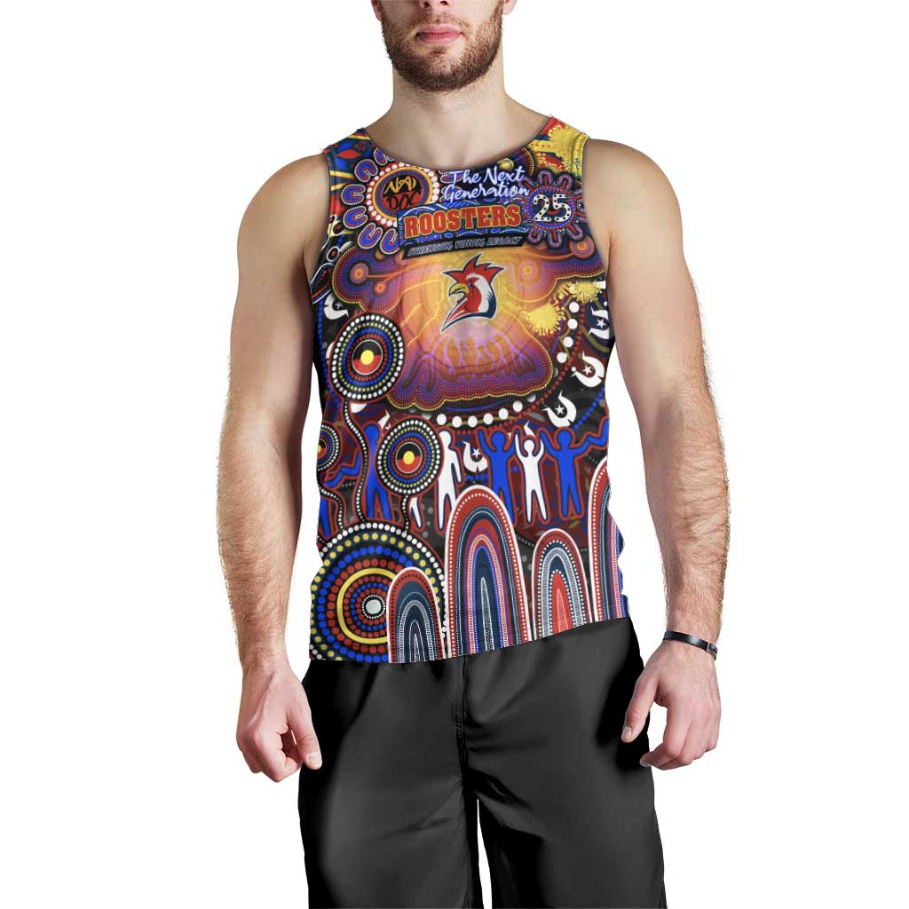 Personalised NAIDOC Week 2025 Roosters Football Men Tank Top Aboriginal Dot Painting
