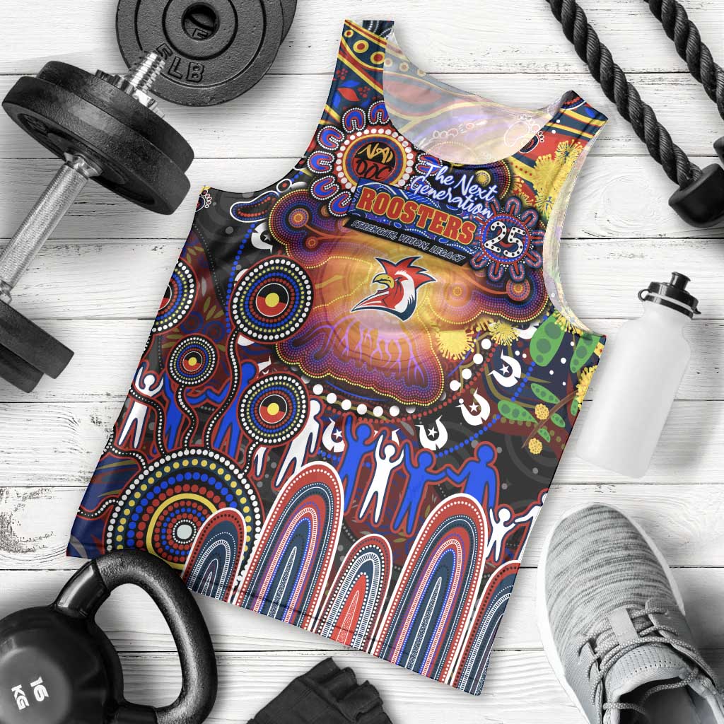 Personalised NAIDOC Week 2025 Roosters Football Men Tank Top Aboriginal Dot Painting