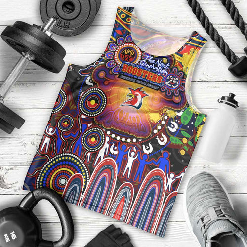 Personalised NAIDOC Week 2025 Roosters Football Men Tank Top Aboriginal Dot Painting