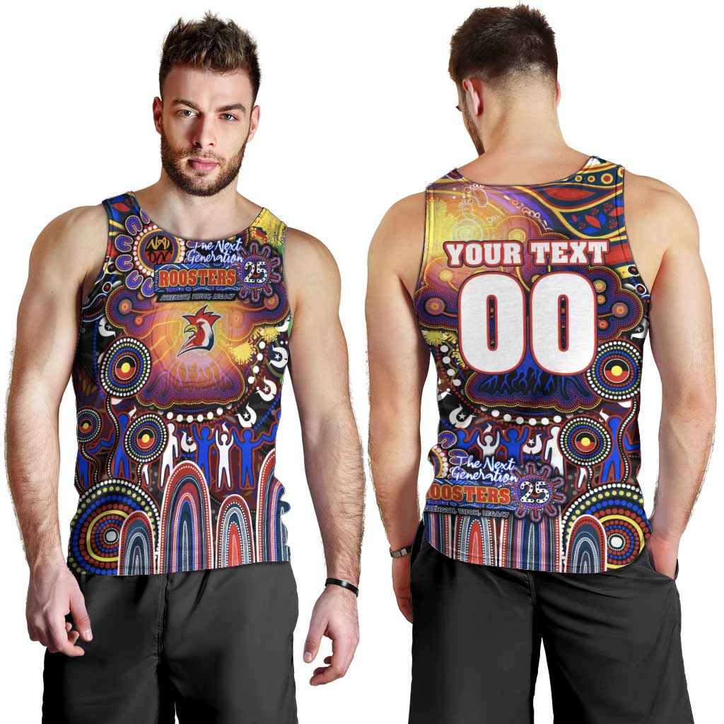 Personalised NAIDOC Week 2025 Roosters Football Men Tank Top Aboriginal Dot Painting