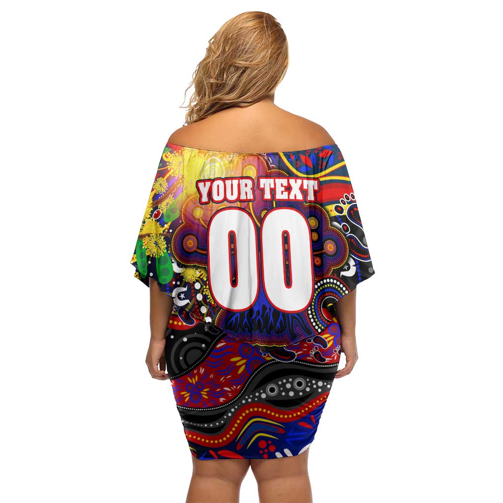 Personalised NAIDOC Week 2025 Roosters Football Off Shoulder Short Dress Aboriginal Dot Painting