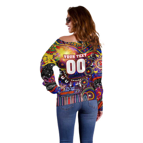Personalised NAIDOC Week 2025 Roosters Football Off Shoulder Sweater Aboriginal Dot Painting