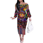 Personalised NAIDOC Week 2025 Roosters Football Off The Shoulder Long Sleeve Dress Aboriginal Dot Painting