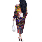 Personalised NAIDOC Week 2025 Roosters Football Off The Shoulder Long Sleeve Dress Aboriginal Dot Painting
