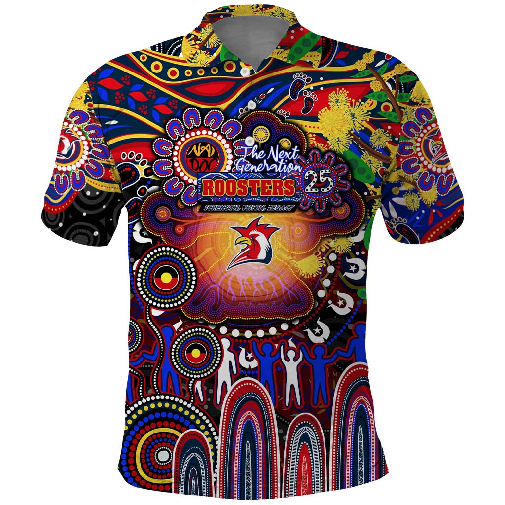Personalised NAIDOC Week 2025 Roosters Football Polo Shirt Aboriginal Dot Painting