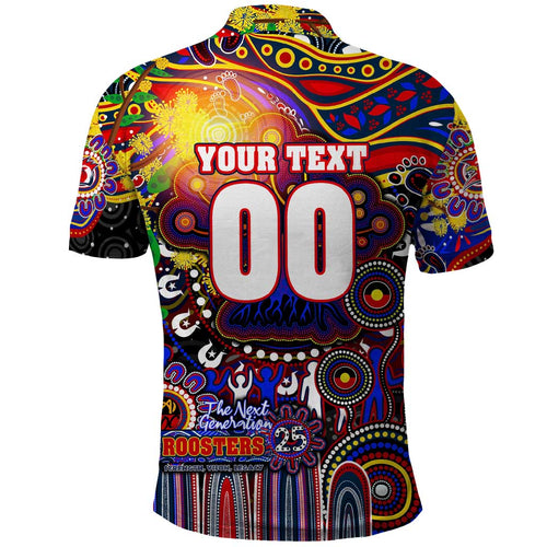 Personalised NAIDOC Week 2025 Roosters Football Polo Shirt Aboriginal Dot Painting