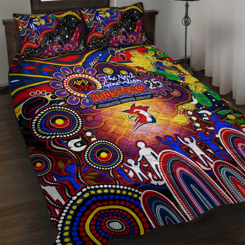 NAIDOC Week 2025 Roosters Football Quilt Bed Set Aboriginal Dot Painting