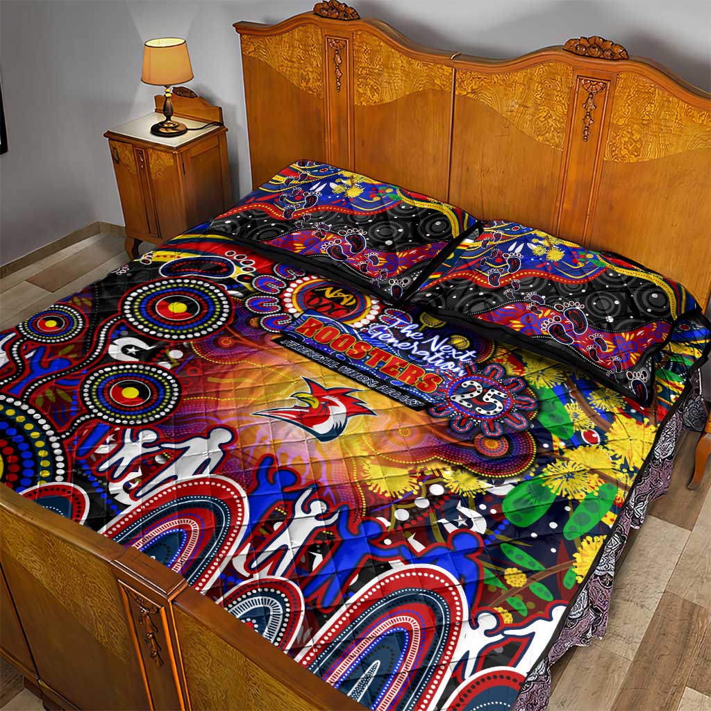 NAIDOC Week 2025 Roosters Football Quilt Bed Set Aboriginal Dot Painting