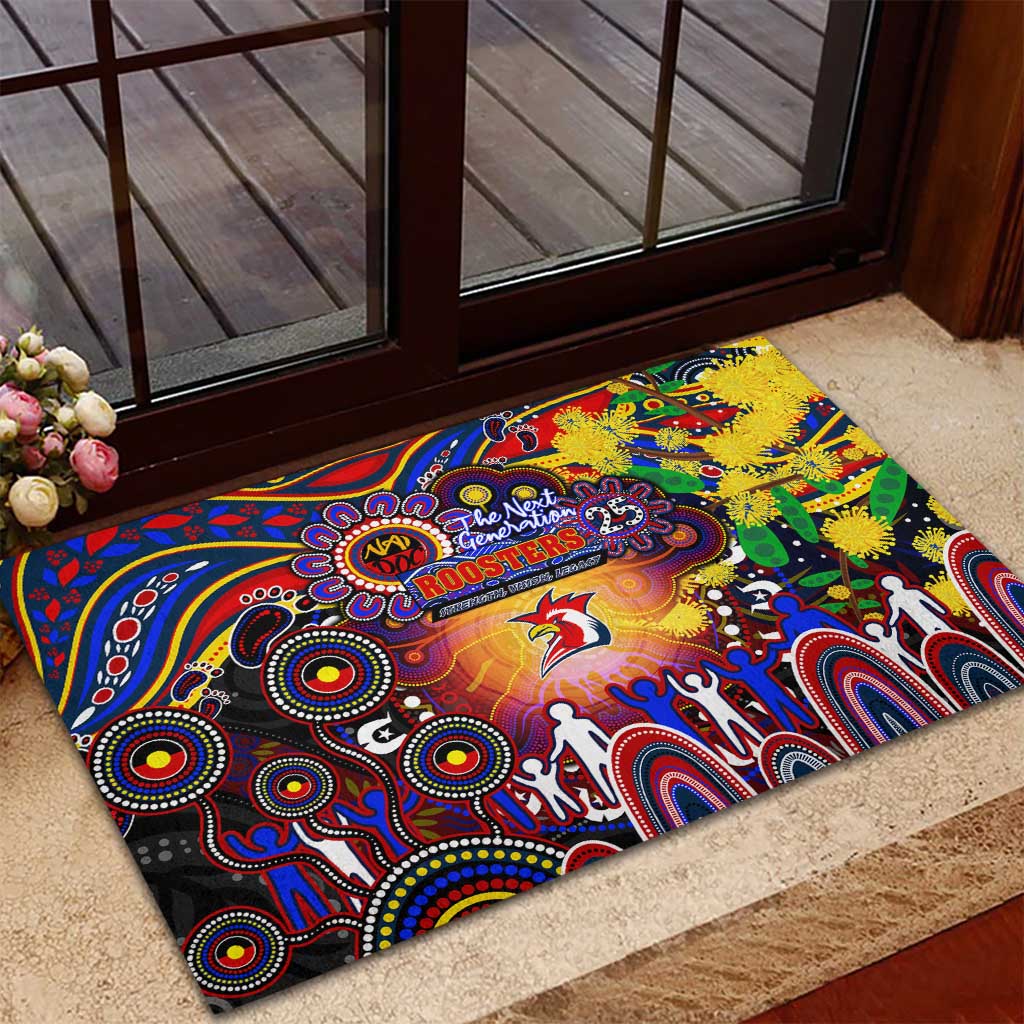 NAIDOC Week 2025 Roosters Football Rubber Doormat Aboriginal Dot Painting