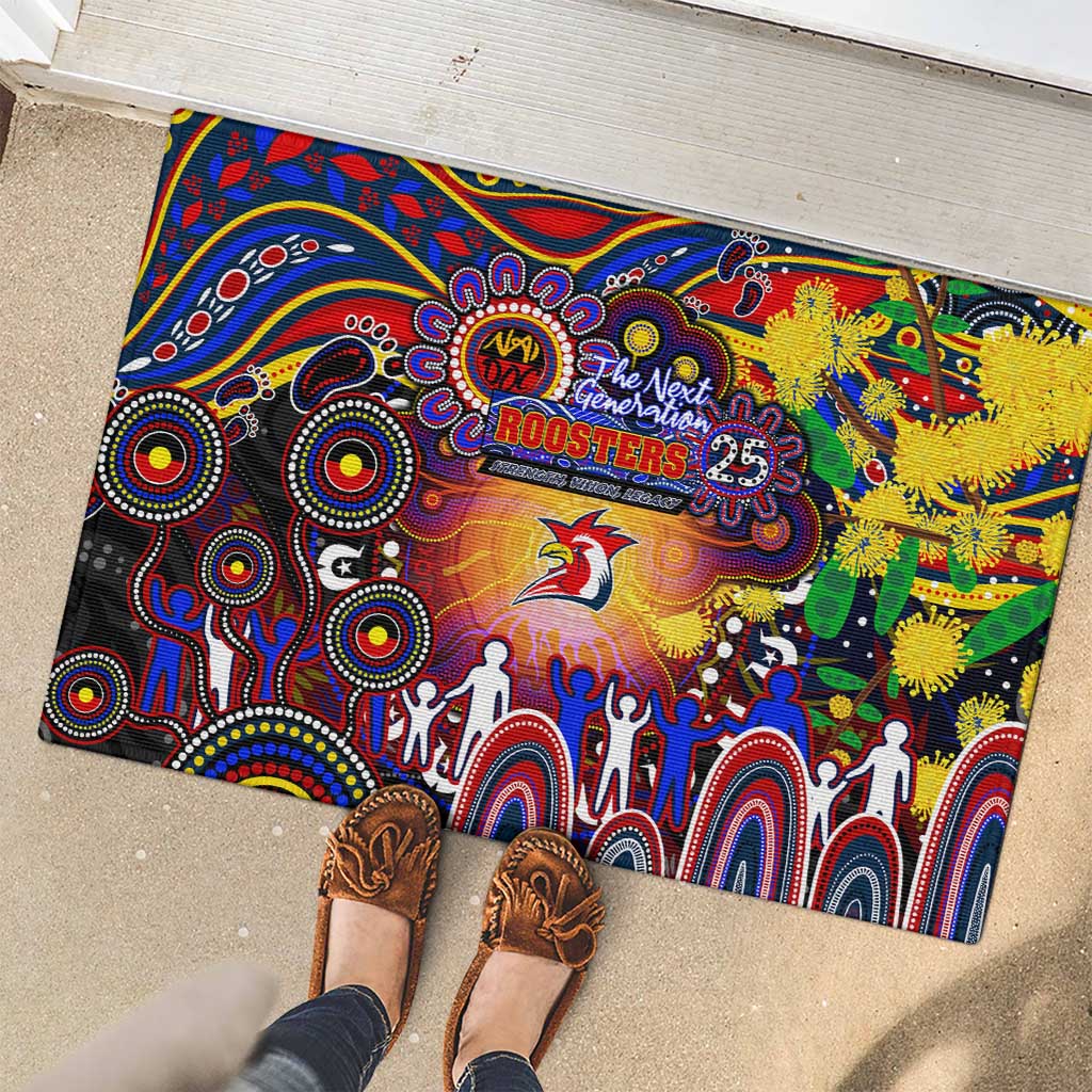 NAIDOC Week 2025 Roosters Football Rubber Doormat Aboriginal Dot Painting