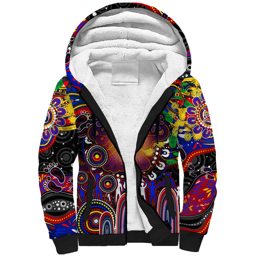 Personalised NAIDOC Week 2025 Roosters Football Sherpa Hoodie Aboriginal Dot Painting