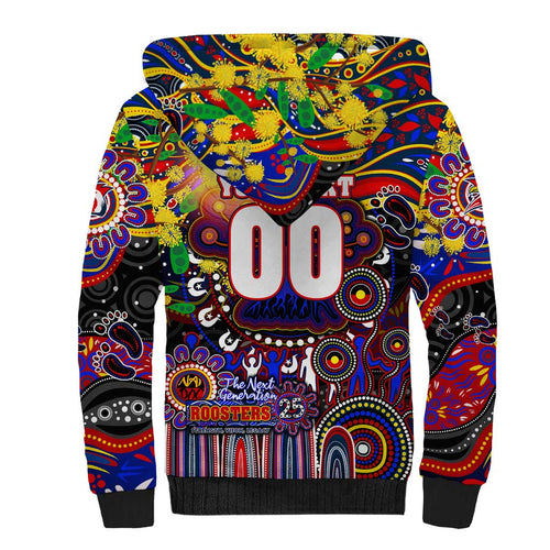 Personalised NAIDOC Week 2025 Roosters Football Sherpa Hoodie Aboriginal Dot Painting